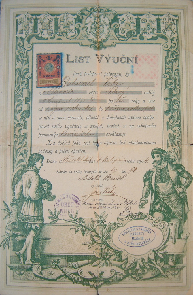 Výuční list kovářský